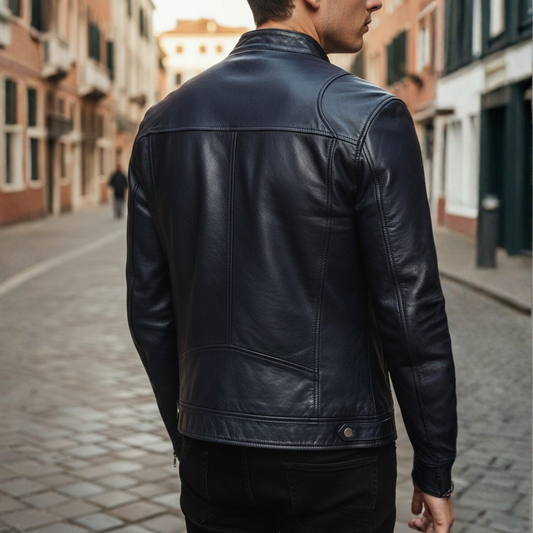 Veste moto ajustée pour homme en cuir synthétique