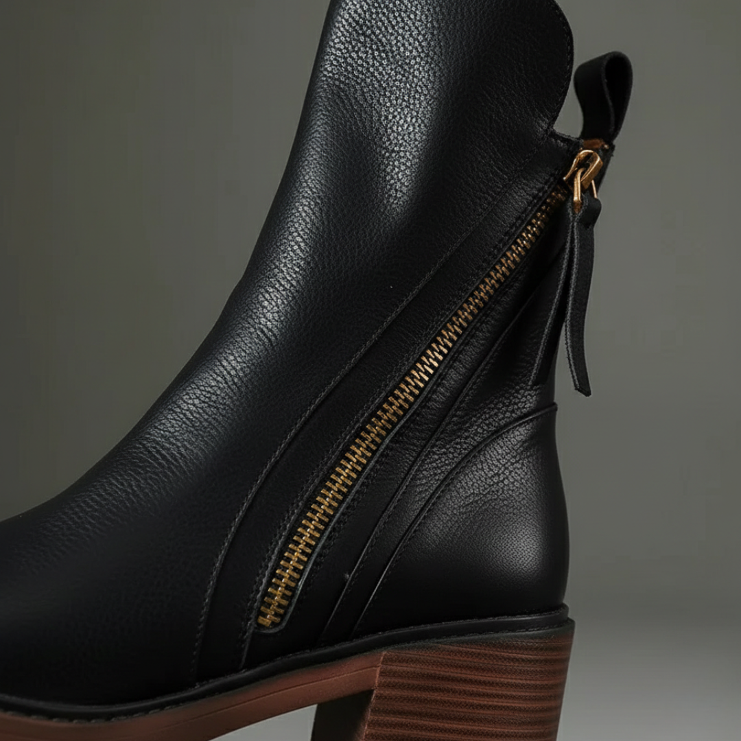 Bottes orthopédiques pour femmes à talon bloc avec fermeture éclair latérale en cuir synthétique