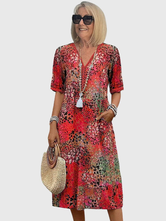 Robe midi fleurie sans manches à col en V pour femme