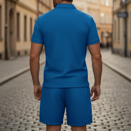 Polo Shirt and Shorts Co-Ord Set Textured Knit Mens