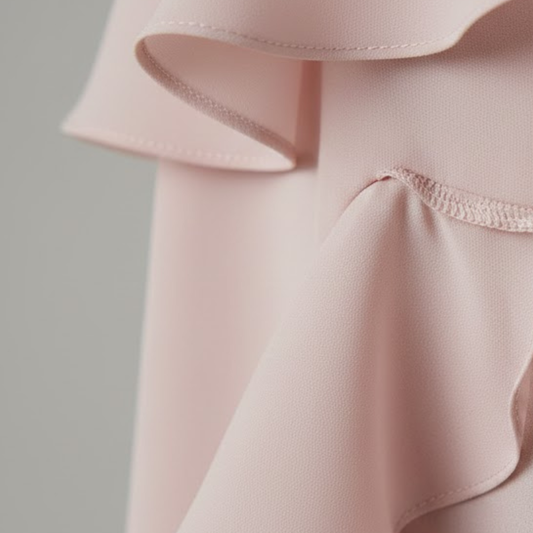 Vestido largo de satén para mujer en tono rubor con cuello drapeado y dobladillo asimétrico