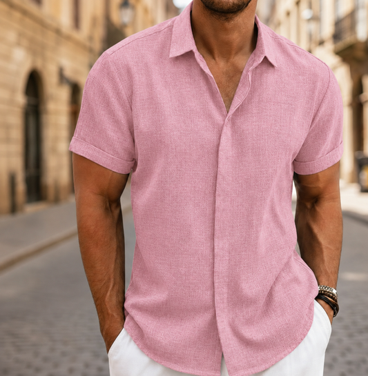 Camisa de verano para hombre de manga corta, ligera, con botones al frente
