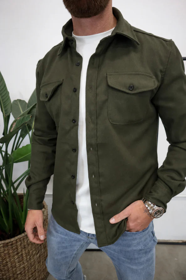 Chemise-overshirt homme à manches longues, boutonnée, poche poitrine, coupe régulière