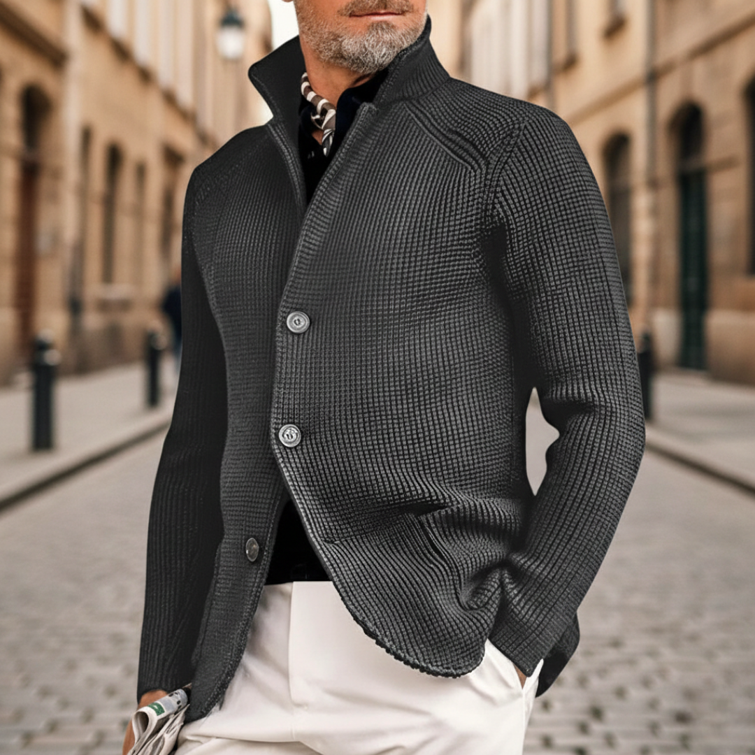 Men Ribbed Knit Button Cardigan