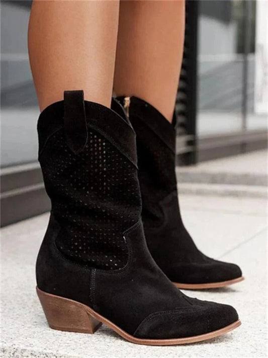 Botas de vaquera para mujer, caña media, cremallera lateral, punta cerrada