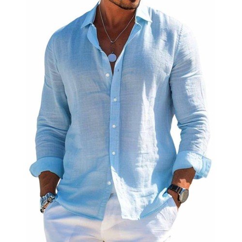 Men's Shirt Linen Button-Up Short Sleeve Regular Fit