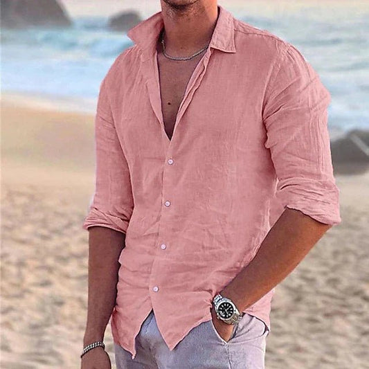 Men's Airy Cotton Linen Shirt Top Front