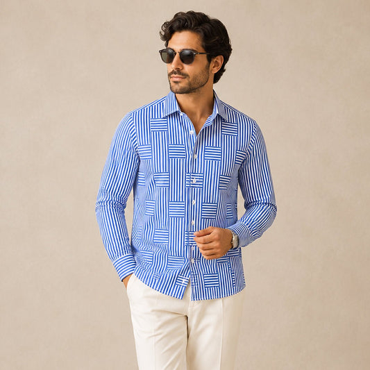 Men's Casual Striped Wrinkle Resistant Shirt | Patchwork Summer Front