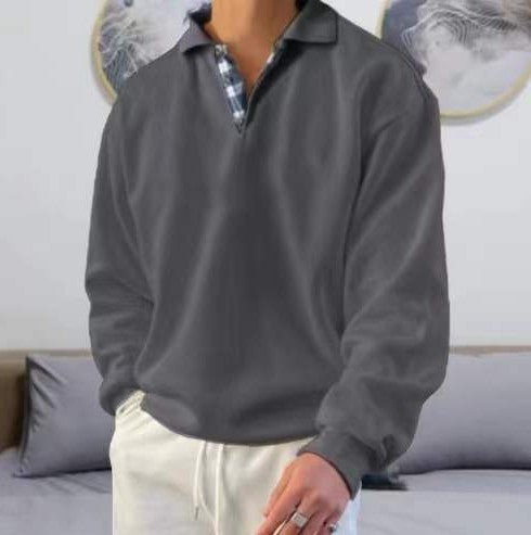 Men's Classic V-Neck Comfort Sweater | Plaid Collar Knit Fit View 11