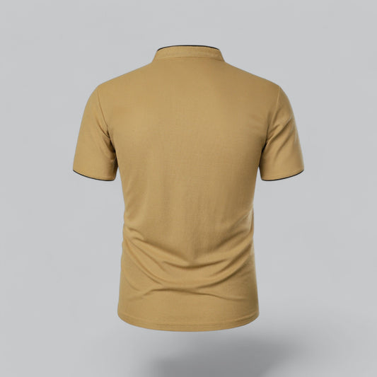 Men's Collarless Polo Top | Mandarin Trim Front