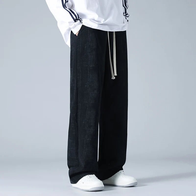 Men's Corduroy Sweatpants | Wide Leg Drawstring Close Up