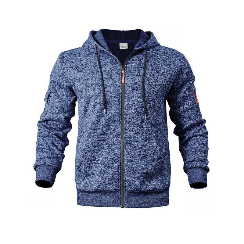 Men's Full Zip Hooded Jacket | Sleeve Pocket Outdoor Close Up