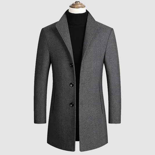 Men's Single-Breasted Heritage Wool Coat | Classic Fit Front