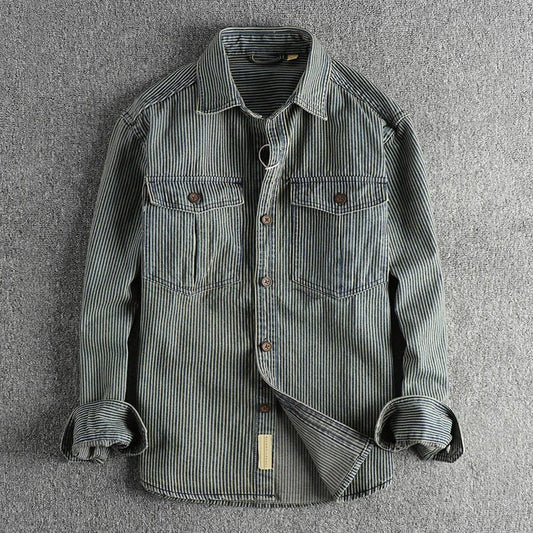Men's Striped Vintage Denim Shirt | Classic Front