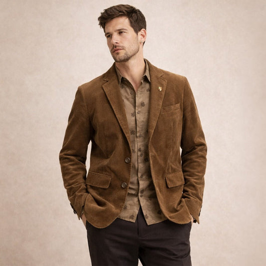 Men's Vintage Corduroy Blazer | Elbow Patch Flap Pocket Front