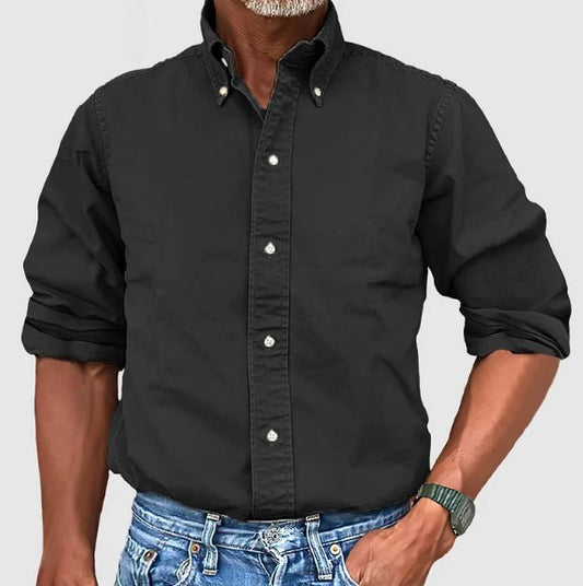 Men's Vintage Wash Cotton Button Down Shirt | Relaxed Fit Front