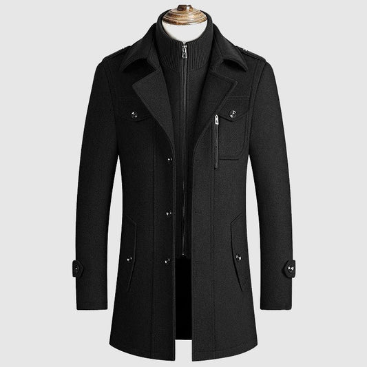 Men's Wool Blend Coat | Layered Collar Trench Front