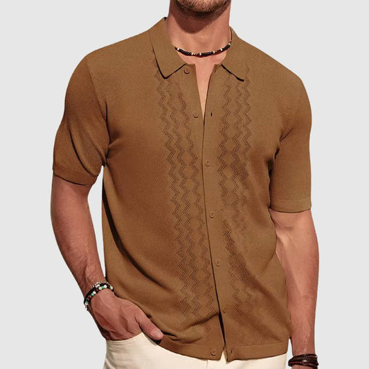 Men's Zigzag Knitted Shirt | Short Sleeve Front