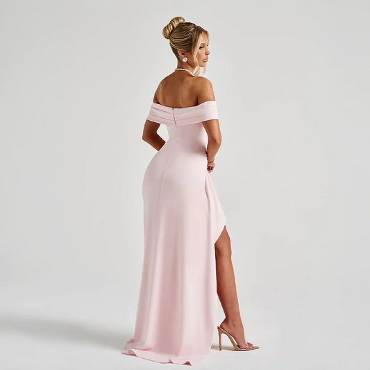 Vestido Maxi para Mujer con Hombros Descubiertos y Abertura Alta – Formal de Noche