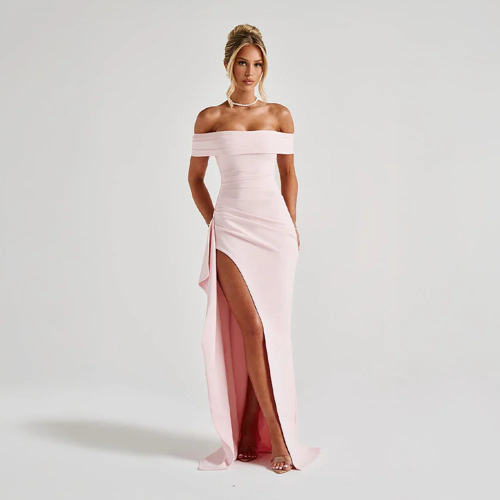off the shoulder high slit dress Elegant Beaded Off-Shoulder Gown with High Slit 38274