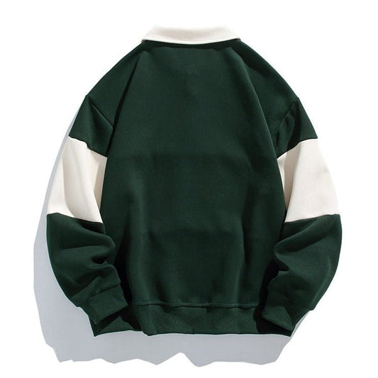 Unisex Cotton Polo Sweatshirt | Striped Varsity Relaxed Fit Front