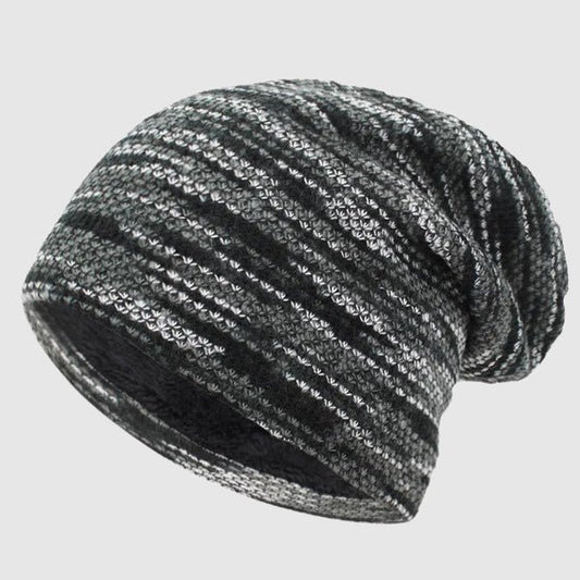 Unisex Slouchy Striped Winter Beanie | Wool Knit Front