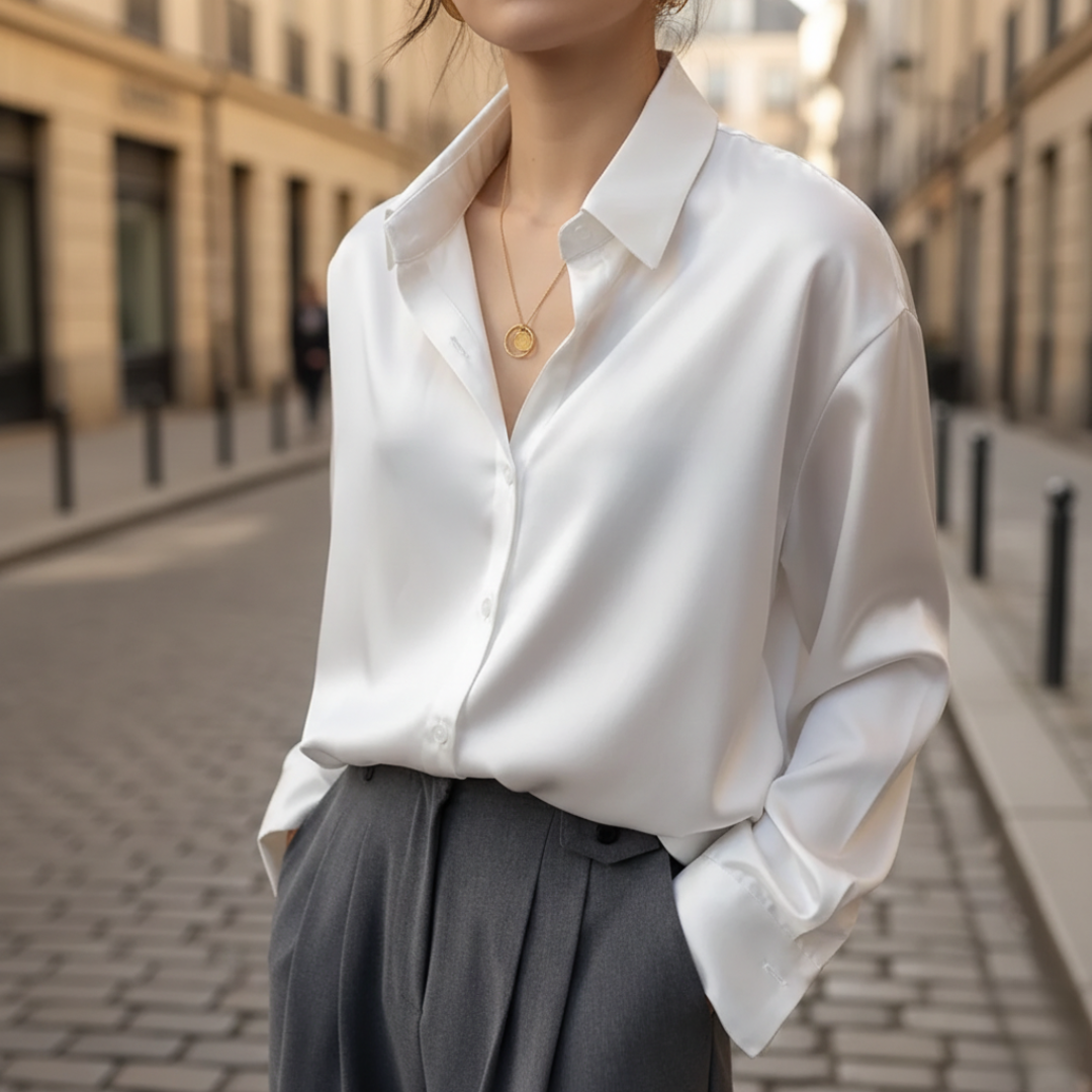 Chemisier long pour femme en satin à boutons devant