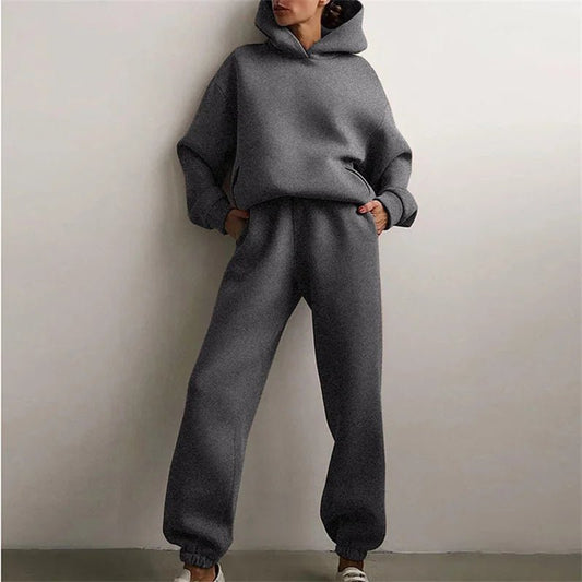 Women's Oversized Tracksuit Set | Cropped Hoodie Relaxed Fit Front