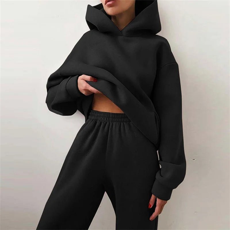 Women's Oversized Tracksuit Set | Cropped Hoodie Relaxed Fit Side