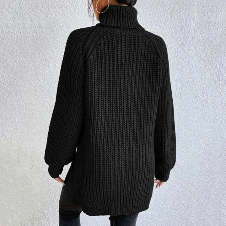 Women's Split Hem Turtleneck Sweater | Long Sleeve Knit Angle