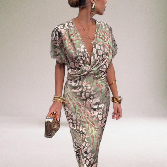 Women's Twisted Knot Wedding Guest Wrap Maxi Dress Front