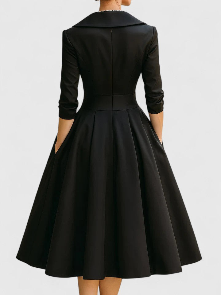 Vestido midi para mujer de terciopelo, cruzado, ajustado, manga larga, escote en V