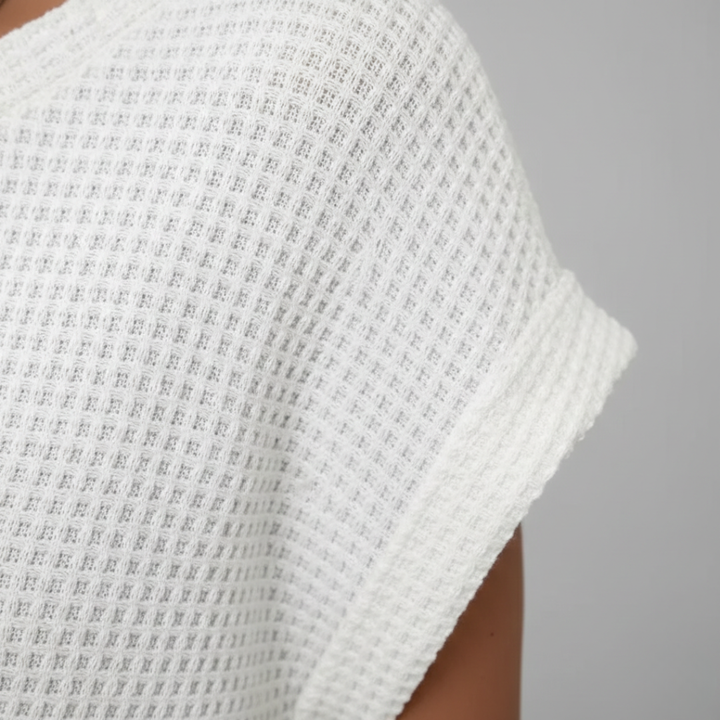 Short Sleeve Top Tummy Tucking Waffle Knit Womens