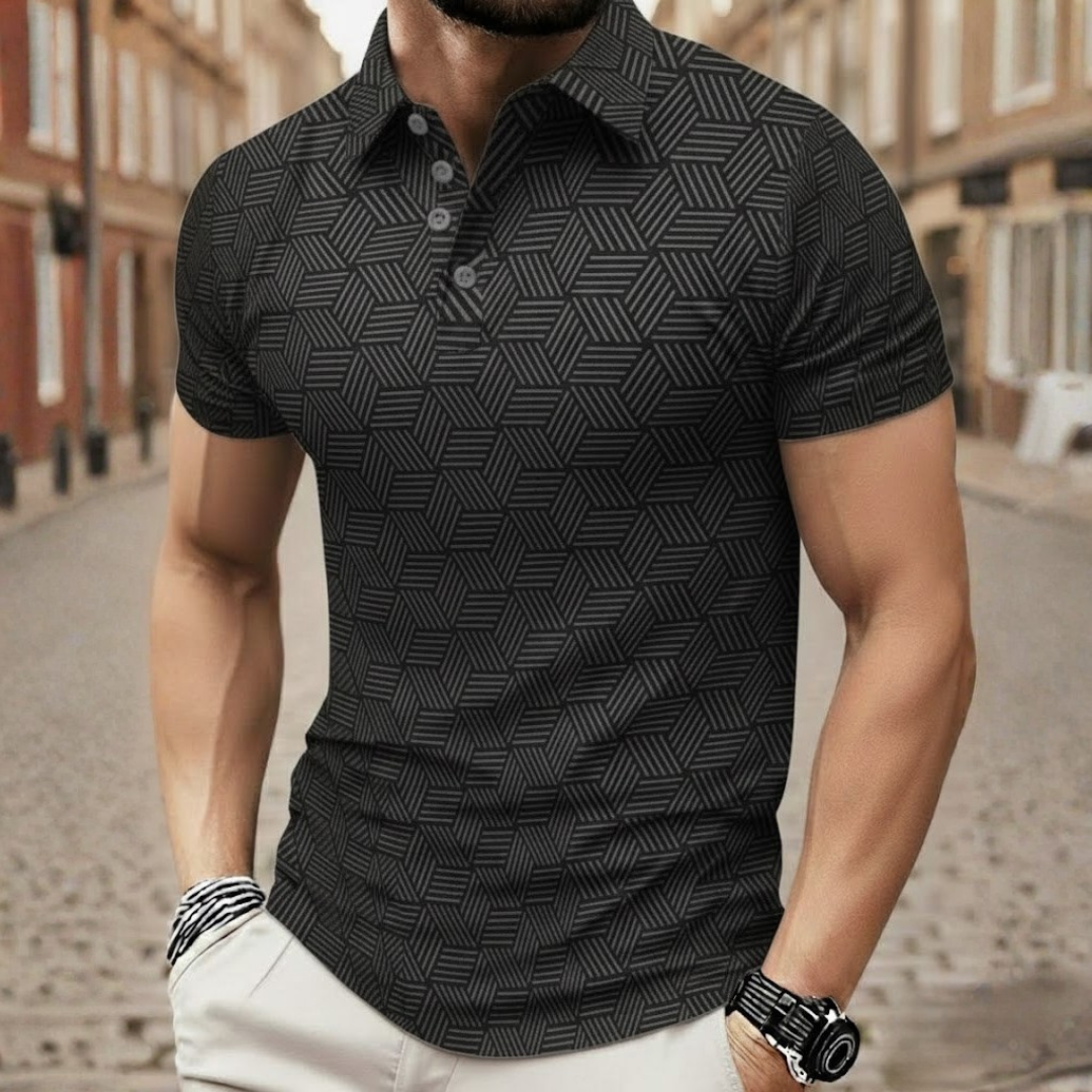 Polo homme manches courtes motif géométrique