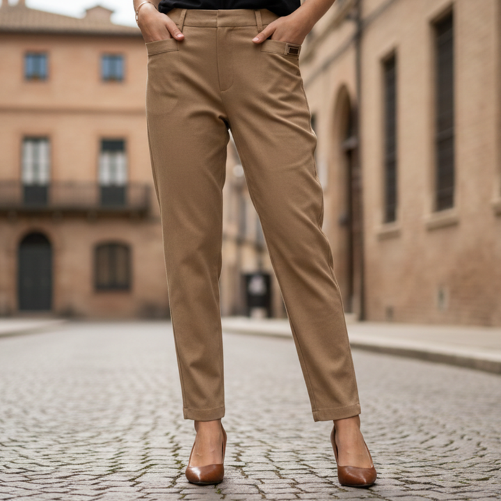 Womens Cotton Polyester Pants Elastic Waist Straight Fit