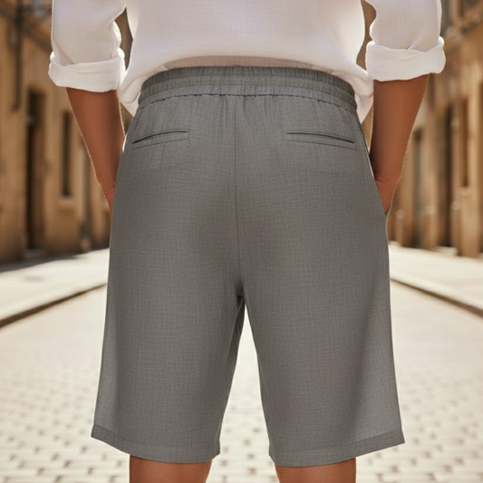 Pantalones cortos de lino para hombre, ajuste holgado, con cordón, verano