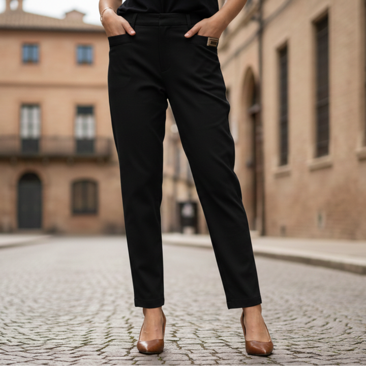Womens Cotton Polyester Pants Elastic Waist Straight Fit