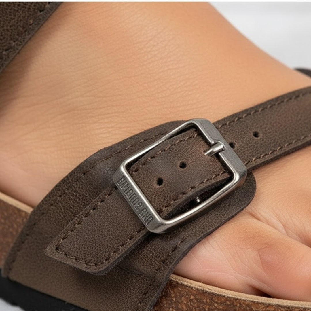 Sandalias de verano para mujer con empeine de cuero y suela de caucho