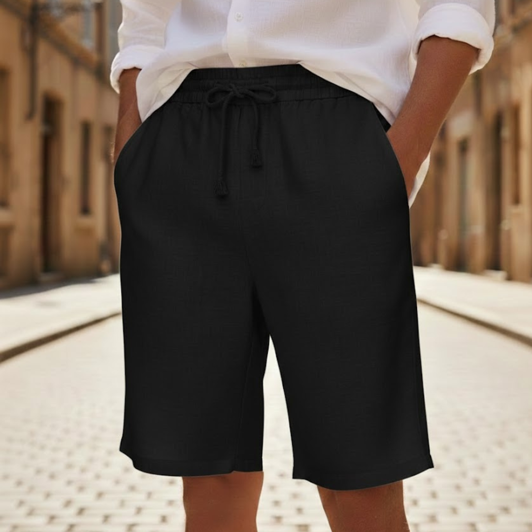 Shorts en lin pour homme coupe décontractée à cordon de serrage été