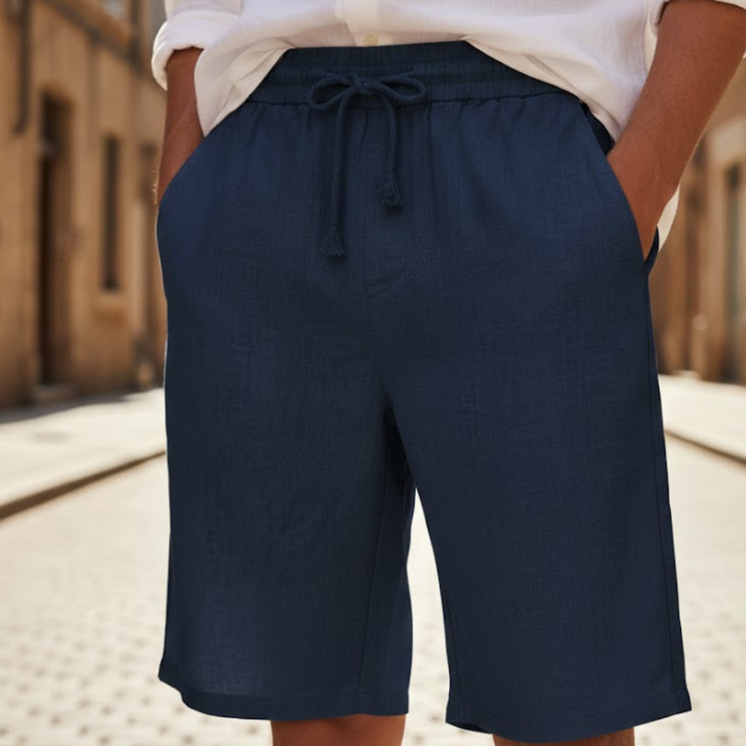 Shorts en lin pour homme coupe décontractée à cordon de serrage été