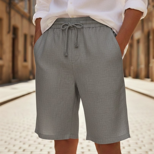 Pantalones cortos de lino para hombre, ajuste holgado, con cordón, verano
