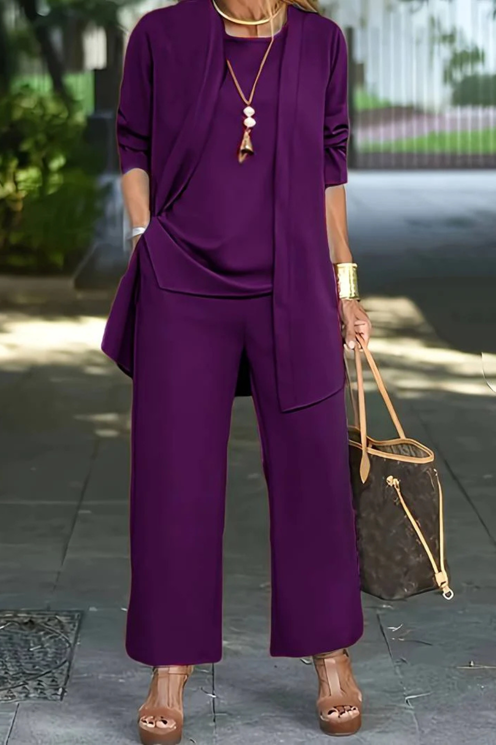 Women's 3-Piece Set Velvet Slim Fit Sleeveless Button-Up Formal