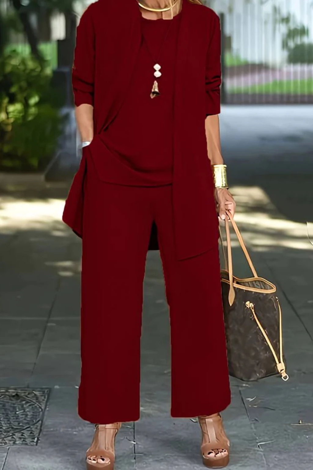 Women's 3-Piece Set Velvet Slim Fit Sleeveless Button-Up Formal
