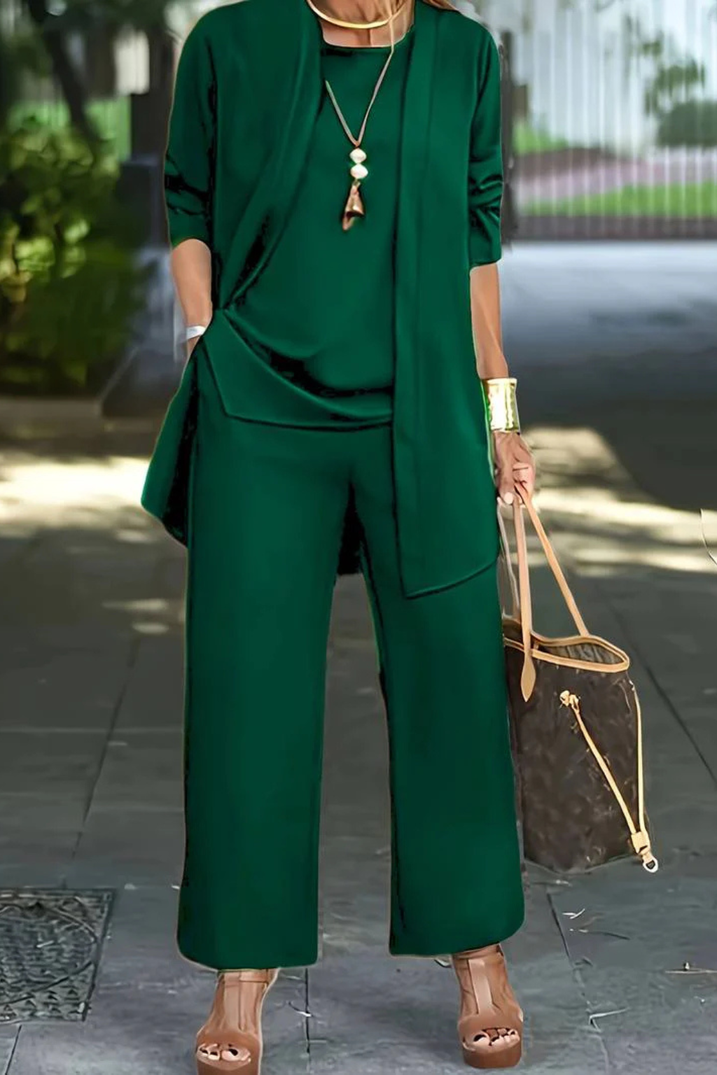 Women's 3-Piece Set Velvet Slim Fit Sleeveless Button-Up Formal