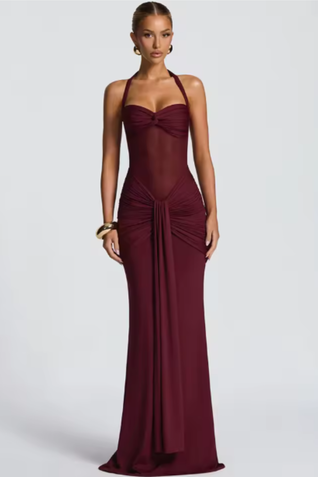 Women's Maxi Dress Ruched Sleeveless Halter Neck Backless A-Line