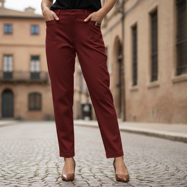 Womens Cotton Polyester Pants Elastic Waist Straight Fit