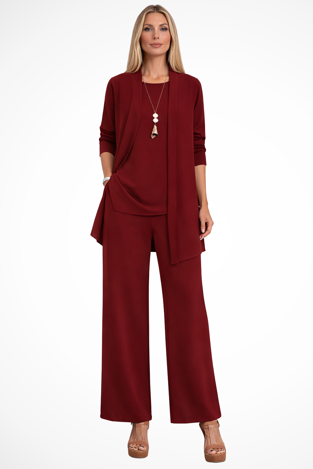 Women's 3-Piece Set Velvet Slim Fit Sleeveless Button-Up Formal