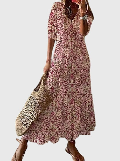 Vestido de mujer de viscosa floral sin mangas con escote en V estilo bohemio vintage