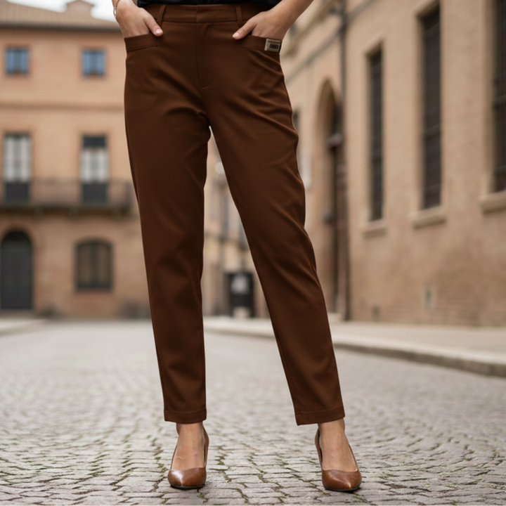 Womens Cotton Polyester Pants Elastic Waist Straight Fit