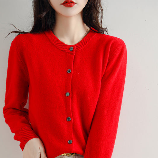 Pull boutonné en vison coupe régulière pour femmes